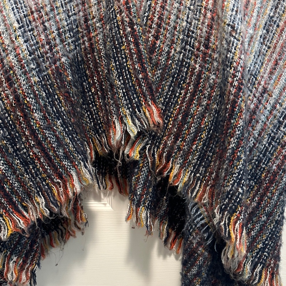 Striped Multicolor Shawl Open Wrap Poncho - Picture 4 of 8